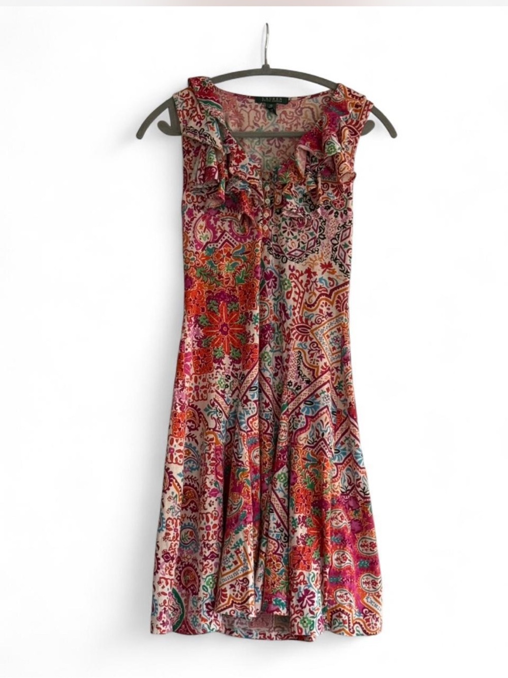 Lauren Ralph Lauren colorful paisley sleeveless ruffle dress, size XS